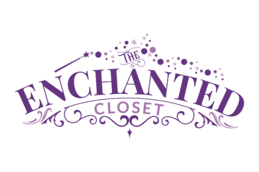 A purple logo reads The Enchanted Closet with a magic wand and stars above, and decorative swirls below the text.