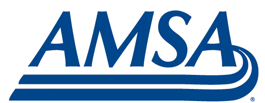 Blue AMSA logo with three lines underneath the letters, curving upward at the end.