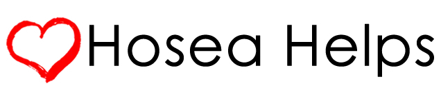 The image shows a red heart outline next to the words Hosea Helps in black text on a light background.