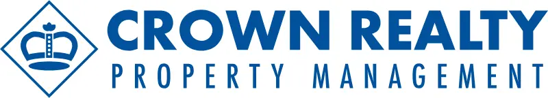 Crown Realty Property Management logo featuring a blue crown icon inside a diamond shape next to the company name.